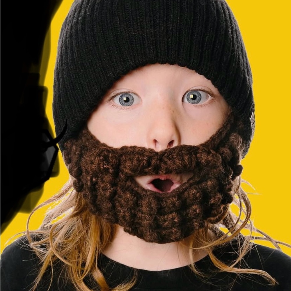NWT kids Beardo Black Beanie with brown beard